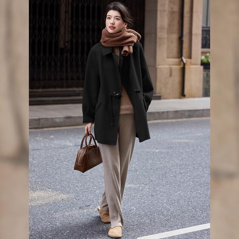 Damski dwustronny płaszcz Bailuyu z 100% wełny, średniej długości, z klapami