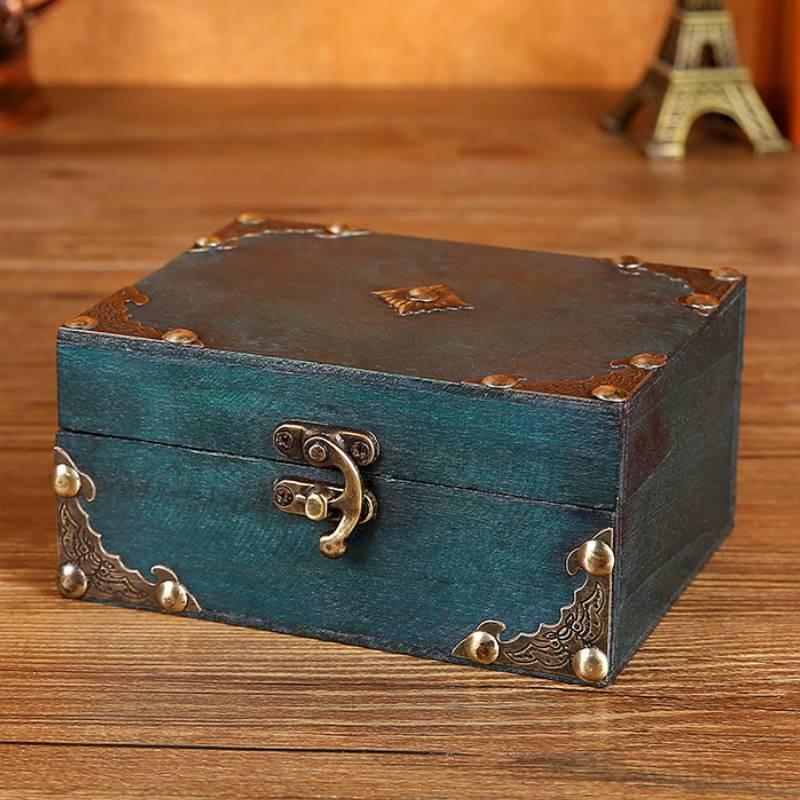 Box Jewelry Wooden With Lock Vintage Desktop Organizer For Home Decor Office