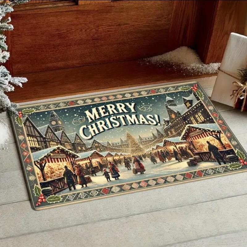 Christmas Themed Door Mat Gingerbread/Santa/gnome Print Floor Mats,Non-Slip Welcome Rugs for Home Entryway & Holiday Decor