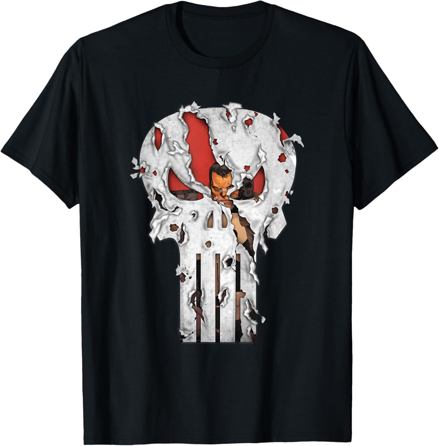 Marvel Punisher Frank Shooting Through Skull Logo Retro T-Shirt S
