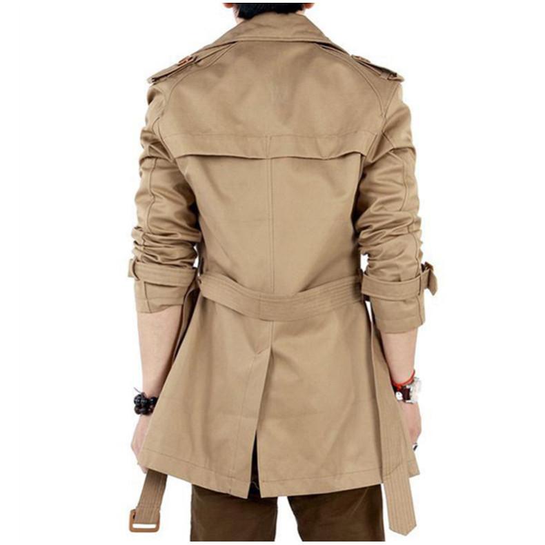 Trench-coat mi-long pour homme printemps et automne couleur unie beau slim double boutonnage hauts