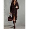 Women's Turn Down Collar Long Sleeve Loose Fit Corduroy Shirt Dress With Button Detail High Waist Solid Color Autumn Casual Commuter Midi Dress Outfit