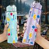 1PC Confetti Dot Party Doodle Seamless Print 750ml Color Plastic Sports Water Bottle Leakproof Flip Straw Lid Suitable for Sports Office Home Use