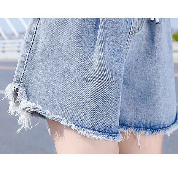 Džínové šortky velké velikosti Dámské široké nohavice střihu A volné, upnuté, vysoký pas
