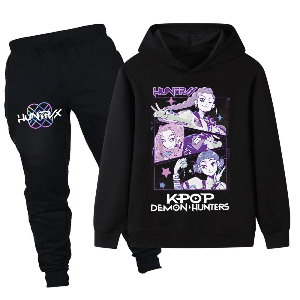 PB1198 Kinder Jungen Mädchen Kpop Mira Zoey Rumi Druck Langarm Kapuzenpullover Hose Hosen Kleidersets