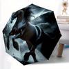 Black Stallion Automatic Open/Close Umbrella - Windproof, Portable Folding Design with 8-Rib Durability, Elegant Horse Silhoue