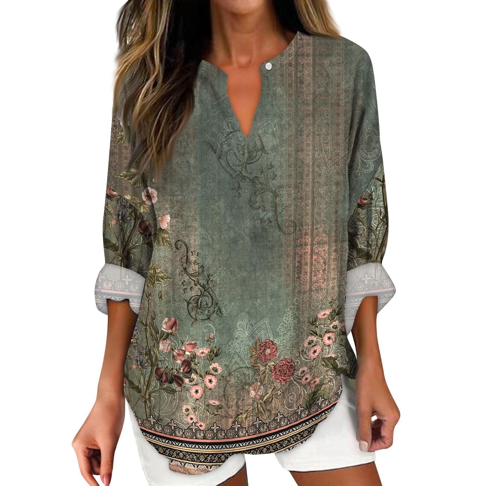 

Женский модный повседневный женский топ из конопли с заниженными плечами и длинным рукавом с v-образным вырезом и принтом M