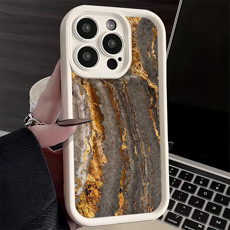 Phone Case for iPhone 17 Air 16E 15 16 Pro Max Gold Granite Marble Pattern Cover 14 Plus 13 12 Mini Soft Shell Silicone Fundas