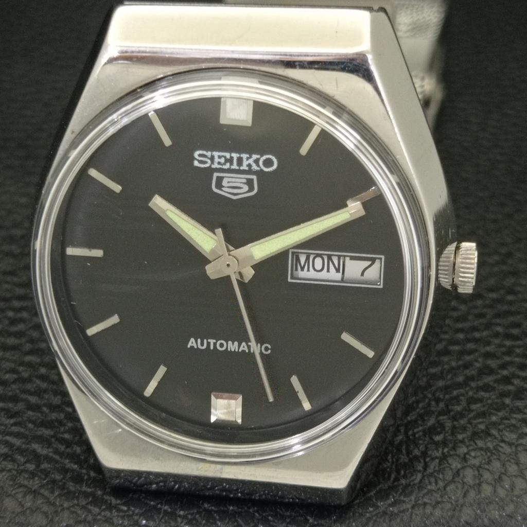 Seiko 5 AUTOMATIC 6309A JAPAN MENS VINTAGE BLACK COLOR DIAL WATCH A701668-5