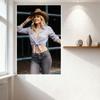 Sexy Blonde Cowgirl Tin Sign - Western-Inspired Rustic Industrial Style Metal Poster with Tied Shirt & Tattoos for Bar Home Wall