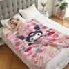 Hot Sale Kuromi Pink Plaid Sweet Blanket Cute Strawberry Cherry Heart Pattern Flannel Plush Throw for Home Decor Bed Sofa Office