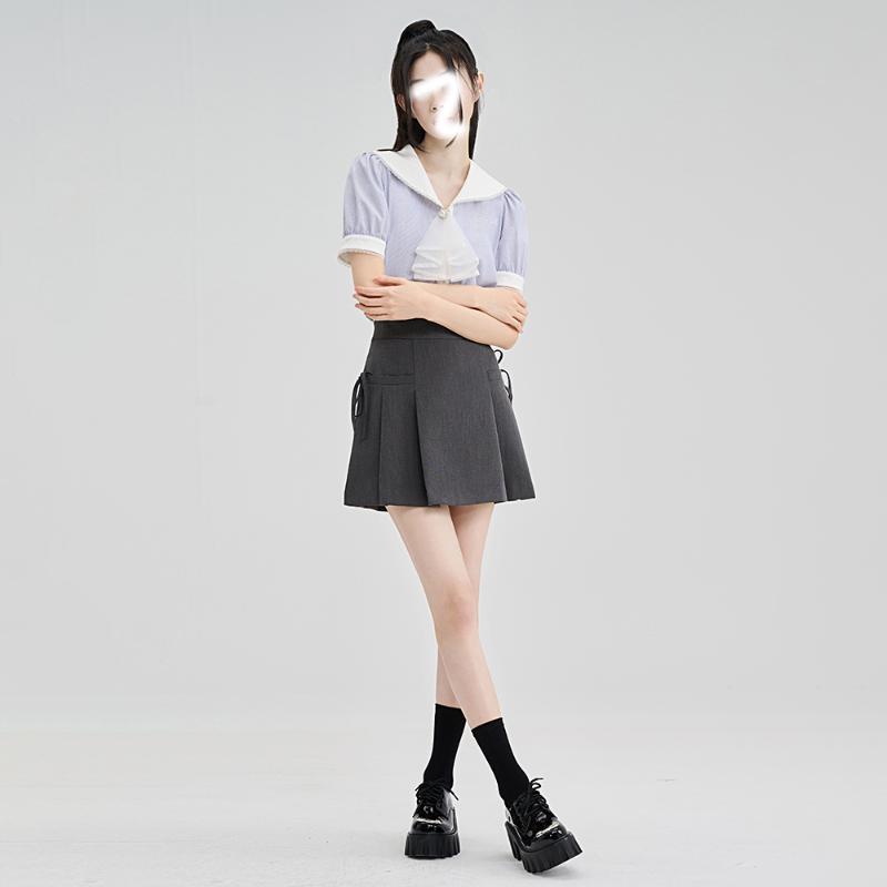 Серая плиссированная юбка на шнуровке для женщин — фото 9