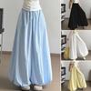 Women Pants Elastic Waistband Adjustable Drawstring Wide Leg Bud Skirt Pants with Pockets Pure Color Loose Fit Summer Pants Daily Wear