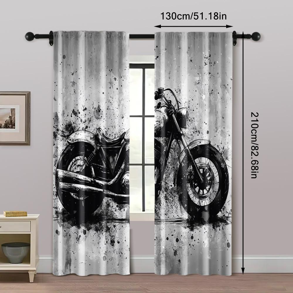 2pcs   Window Curtain 2D Print Modern Painted Black and White Brick Wall Motorcycle Graffiti Polyester Easy Install (without Rod)
