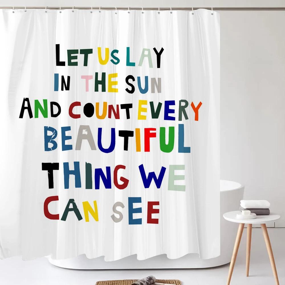 

Nordic Minimalist Art Word Shower Curtain Minimalist White Printed Bathtub Shower Curtain Waterproof Bathroom Curtain Decoration W150xH180cm