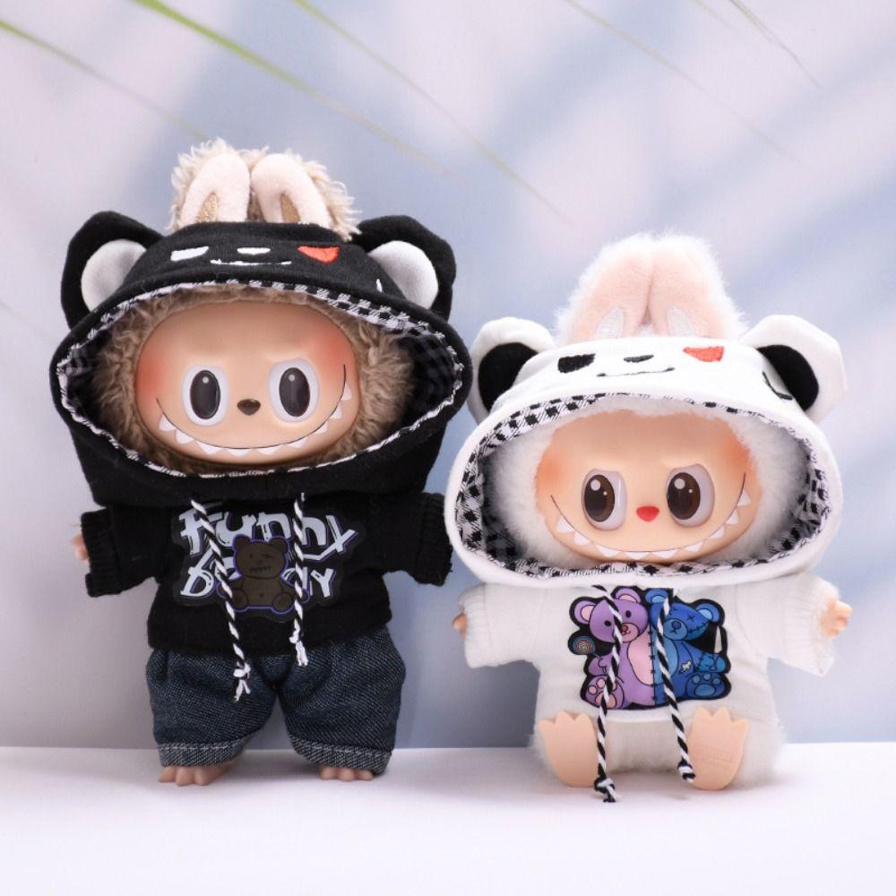 Jeans Sitting Labubu Time Cloth Funny Bear 17cm Plush Dolls Clothes  Kids Girls Toys
