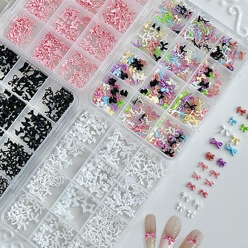 12 Grids Colorful Bowknot Set Resin Ribbon Nail Art Accessories Decoration Diy Manicure Mini Nail Gems