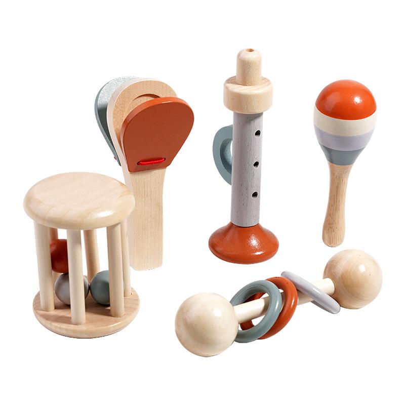 Orff Wooden Baby Rattle Bell - Infant Early Education & Soothing Crib Toy