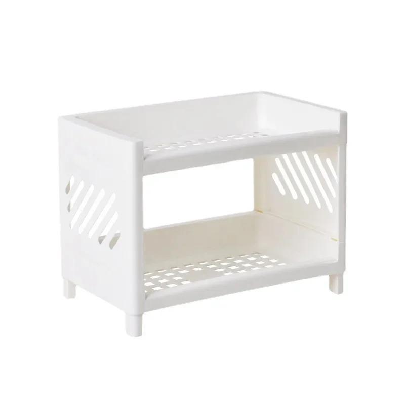 1/2pcs Desktop Double-layer Plastic Storage Rack, Office Stationery And Cosmetics Storage Box, Kitchen And Bathroom Storage Rack