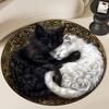 Yin Yang Black and White Cat Print Round Area Rug, Non-Slip, for Living Room, Bedroom, Door Mat Dining Room, Round Area Rug