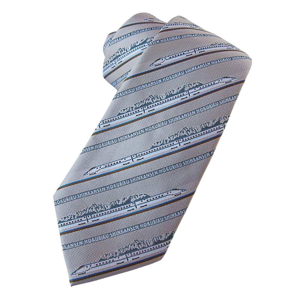 [Shikisai no Mise] A cute character necktie featuring the Hokuriku Shinkansen (train design) (side gray)