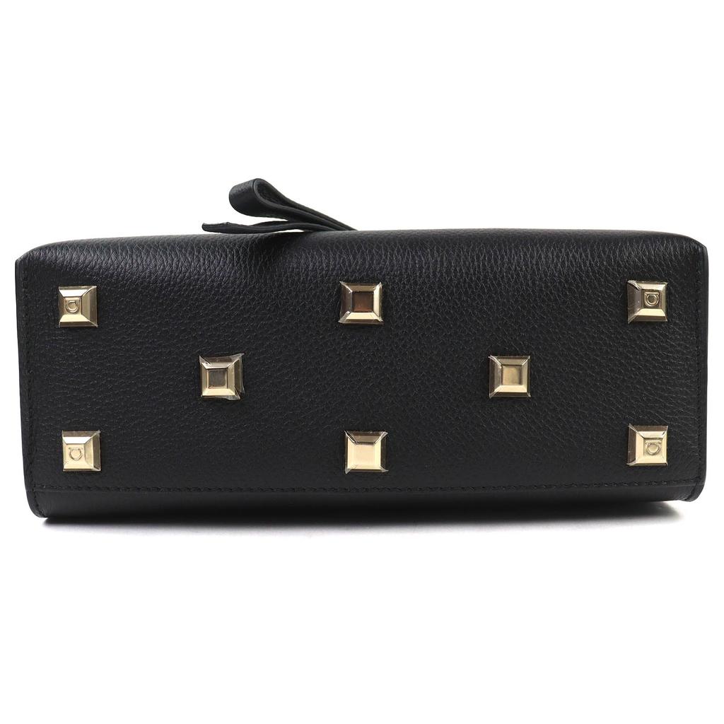 Pristine Salvatore Ferragamo Shoulder Bag Studio Gancini Leather Black 21H886 Used