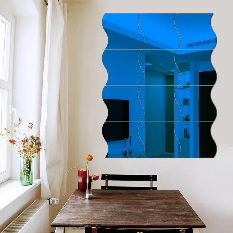 3D Wave Mirror Wall Panels - Modern Art Self-Adhesive Decals for Living Room/Bedroom Wall Decor (Geometric Stickers)
