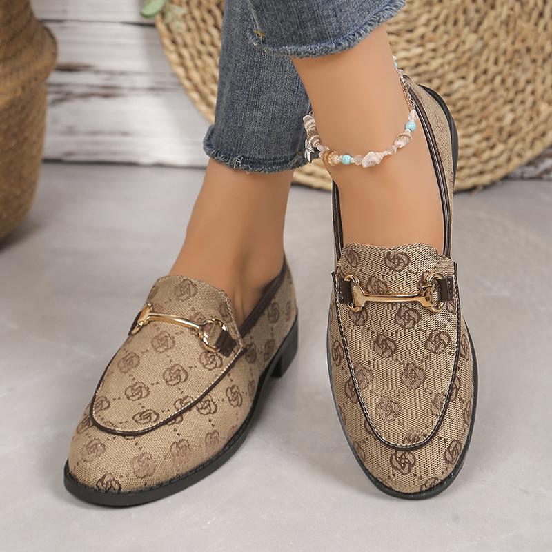 2025 New Fashion Brand Design Prints Flat Shoes Women Metal Buckle Low Heels Loafers Woman Plus Size Slip On Casual Shoes 43
