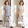 Elegant Summer 2026 Midi Skirt and Short-Sleeved T-Shirt Set for Middle-Aged and Elderly Women