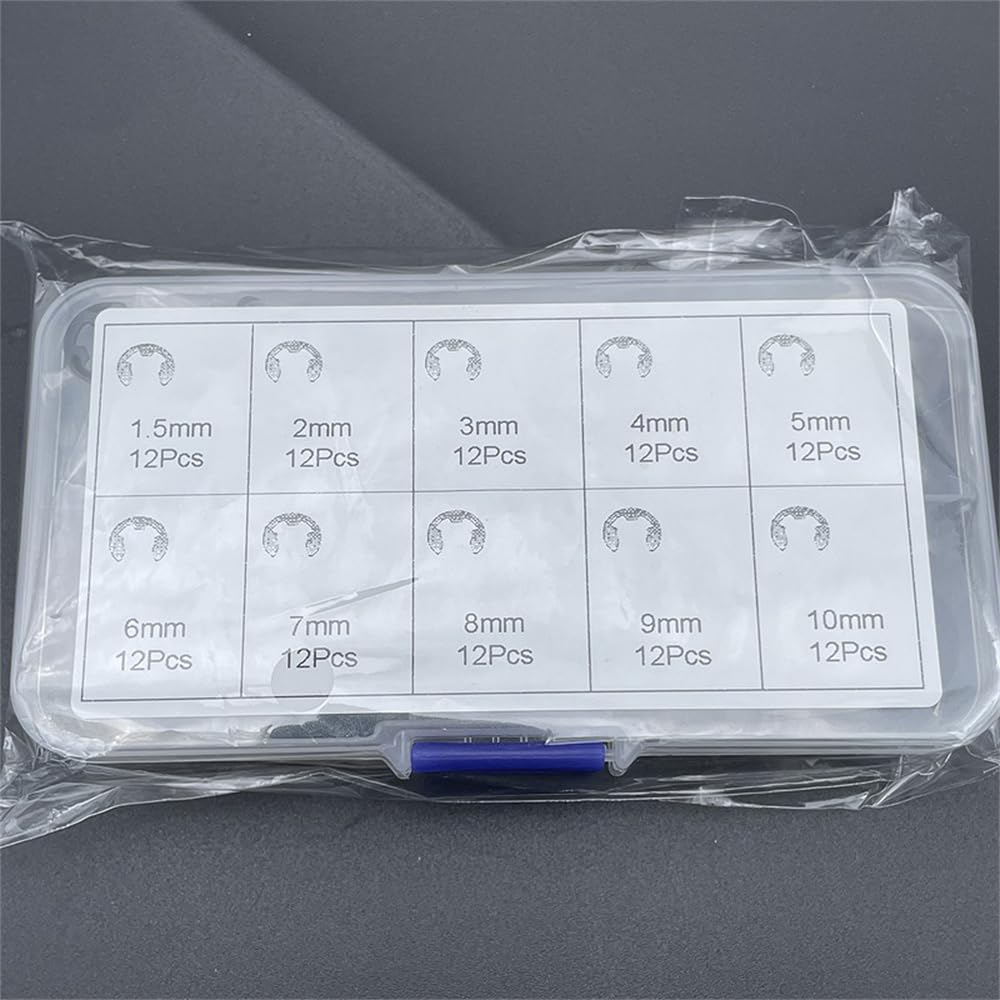 120 Pcs E-Shape Snap Rings M1.5-M10 Manganese Steel Snap Rings 10 Sizes E-Clip Retaining