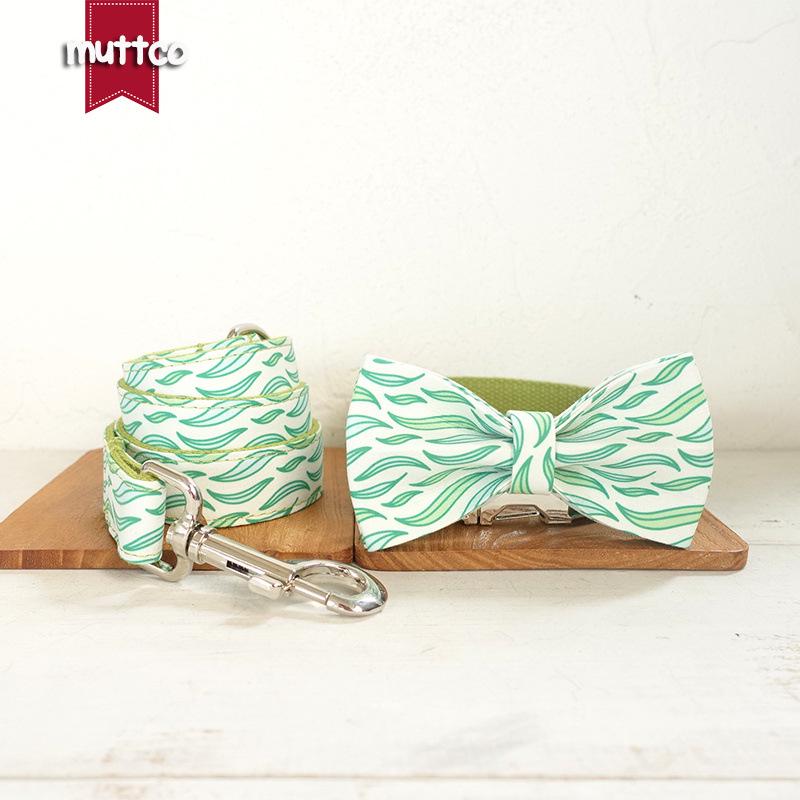 MUTTCO Green Leaf Dog Collar Set - UDC-092: 3-Piece Pet Supplies Set XS