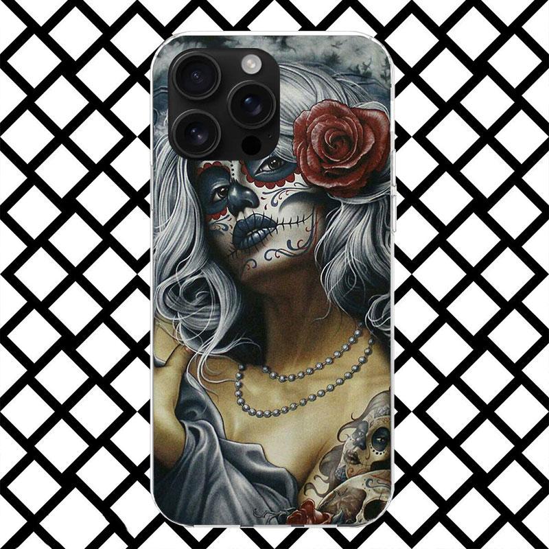 Coque de téléphone Catrina Belle Fille Rose Crâne pour iPhone 17 Air 16 16E 15 14 Plus 13 Mini 12 11 Pro Max 7 8 + SE 2020 Housse Souple