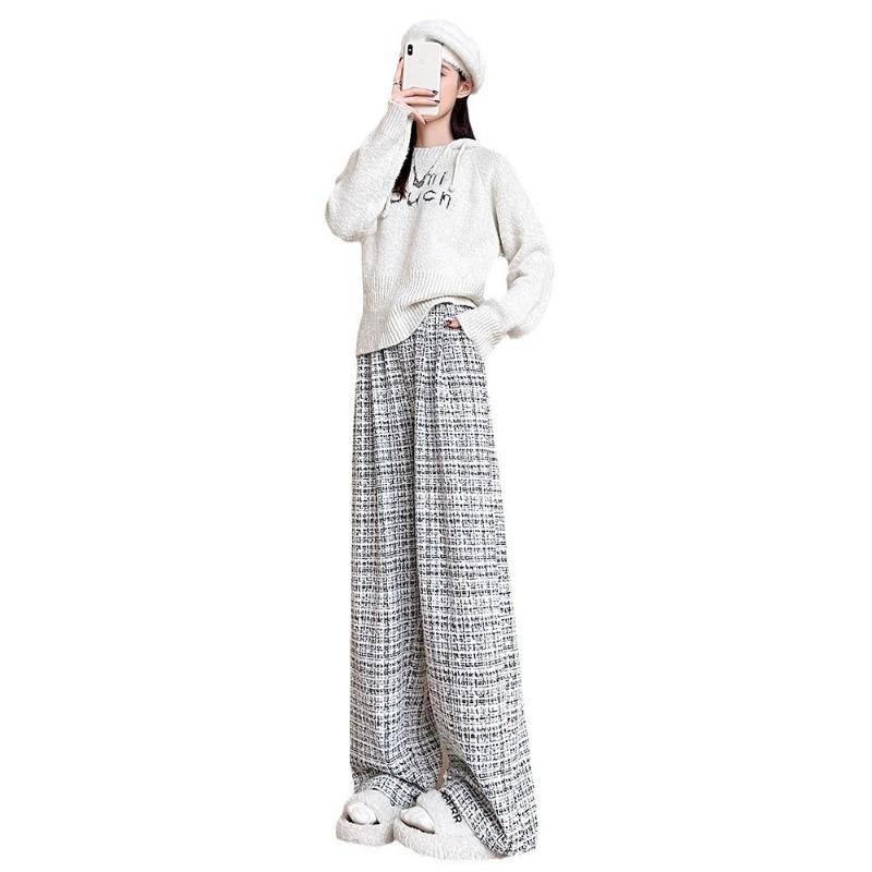 Chenier Wide-leg Pants Women's Autumn and Winter New Casual Straight Loose Small Drape Walking Pants