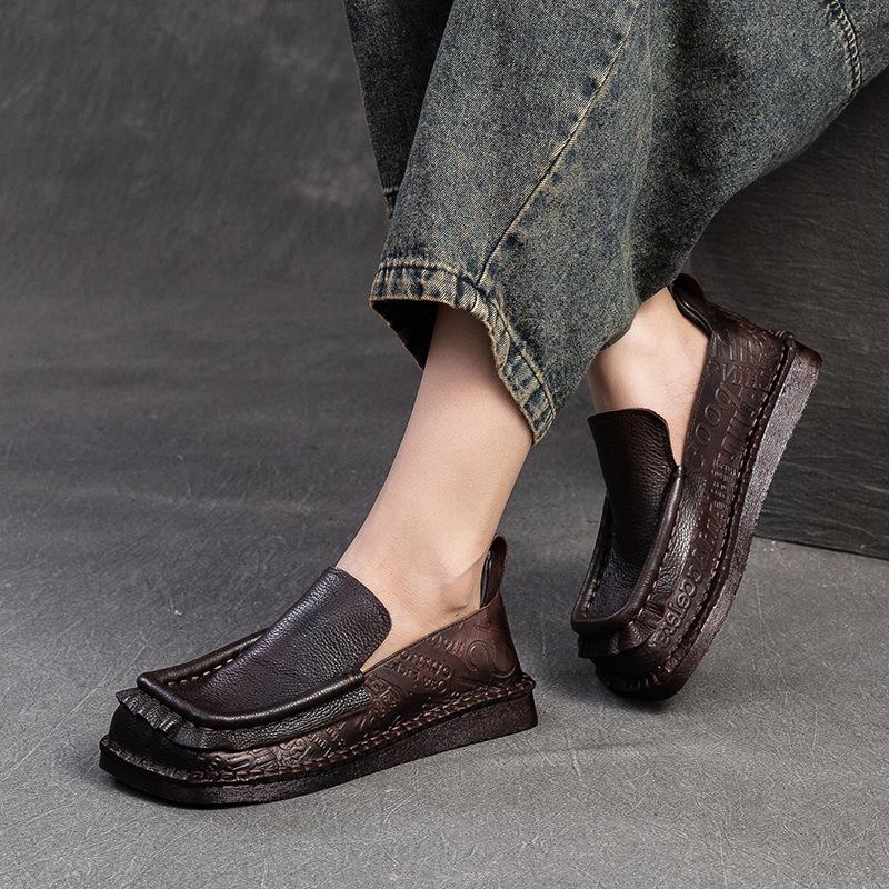 Fashion 2.5CM Square Toe Flats Shoes For Women Loafers Casual Flat Heel Soft Soles Luxury Genuine Leather Elegant Platform Lazy Shoes