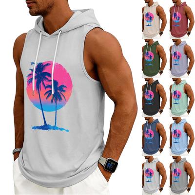 Men's Tank Top Gym Sleeveless Hoodie Shirt Washed Sports Muscle Shirts Fitness Vest With Hood