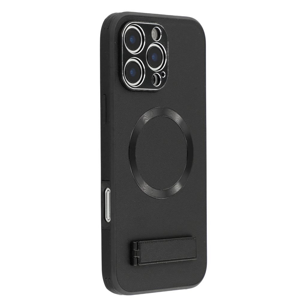 For iPhone 16 Pro Max Kickstand Case Compatible with MagSafe PC+TPU+PU Phone Back Cover