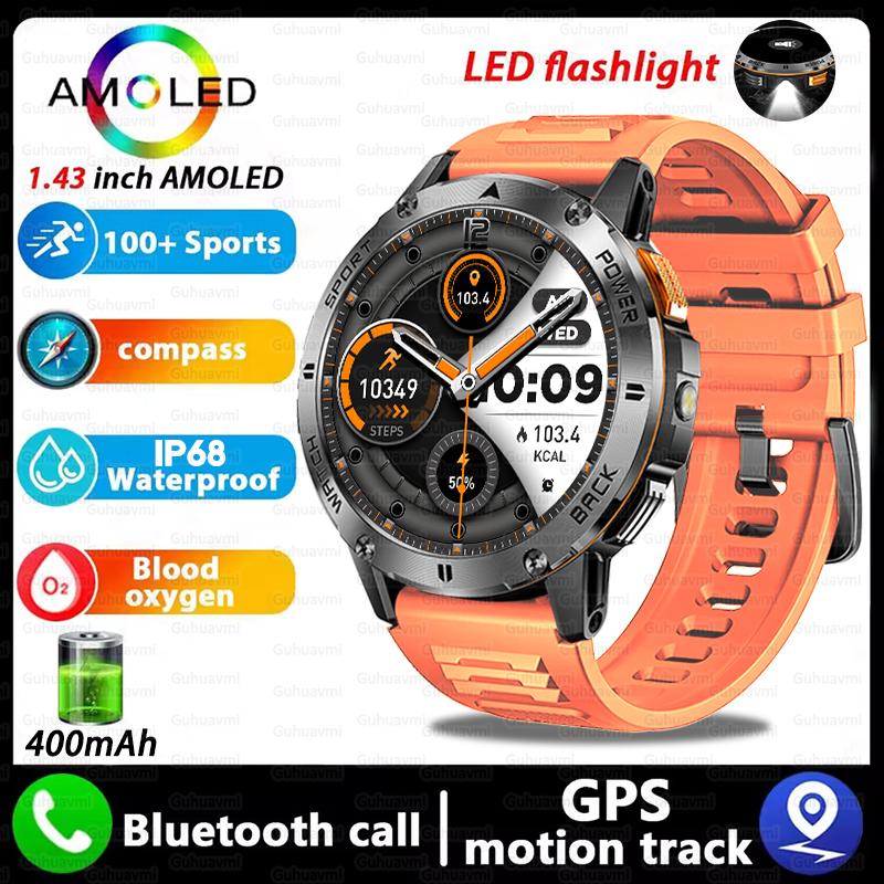 New GPS Outdoor Smartwatch 1.43'' AMOLED Display 100+ Sports Modes Voice Calling Smart Watch Men Military Grade Toughness Watch