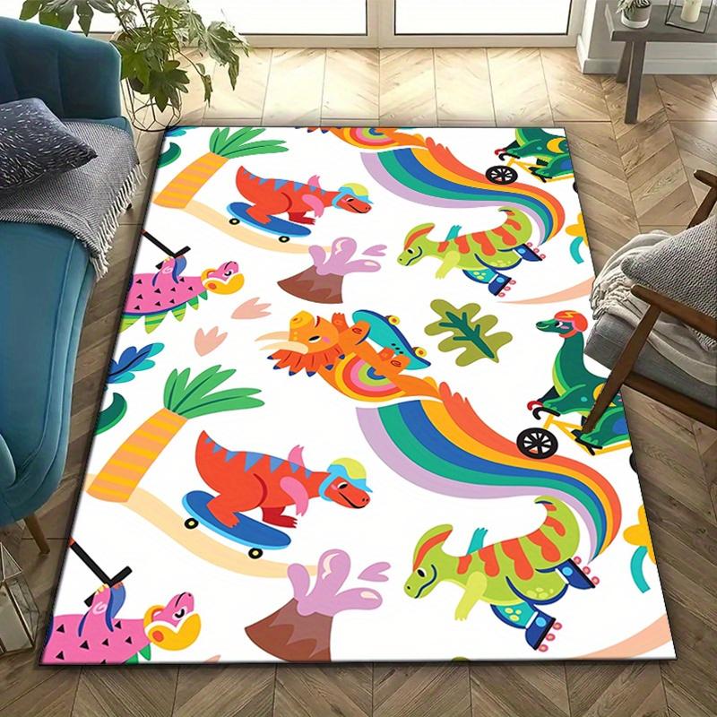 Dinosaur Skateboard Print Area Rug - Non-Slip, 100% Polyester, Plush Carpet for Living Room, Bedroom, Home Decor