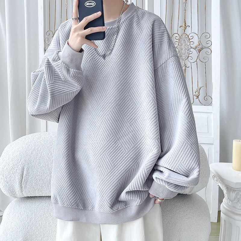 Hoodie Men Spring and Autumn New Casual Jacquard Long Sleeve Crew Neck Coat Men's Blazer Men's Undercoat