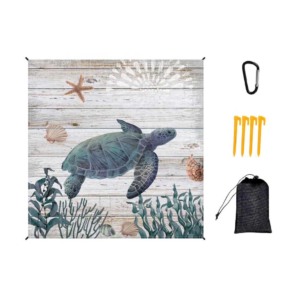 Portable Foldable Picnic Mat with Printed Pattern Lightweight Polyester Fabric Sandproof Beach Blanket with Storage Bag and Stakes for Outdoor Use