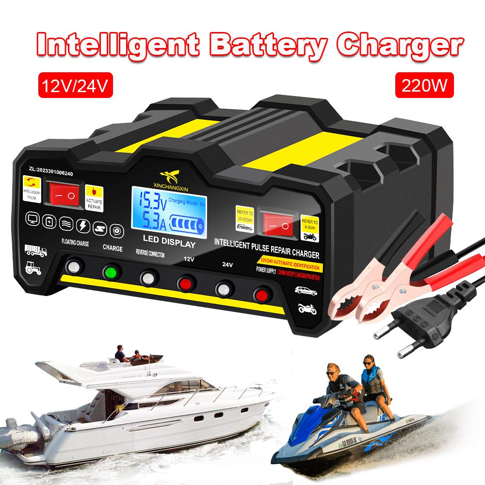 220W Hohe Leistung Bootsbatterieladegeräte Motorboot Motorrad Autobatterie Wartung Intelligenter Puls Reparatur Speicherzelle 24V 12V