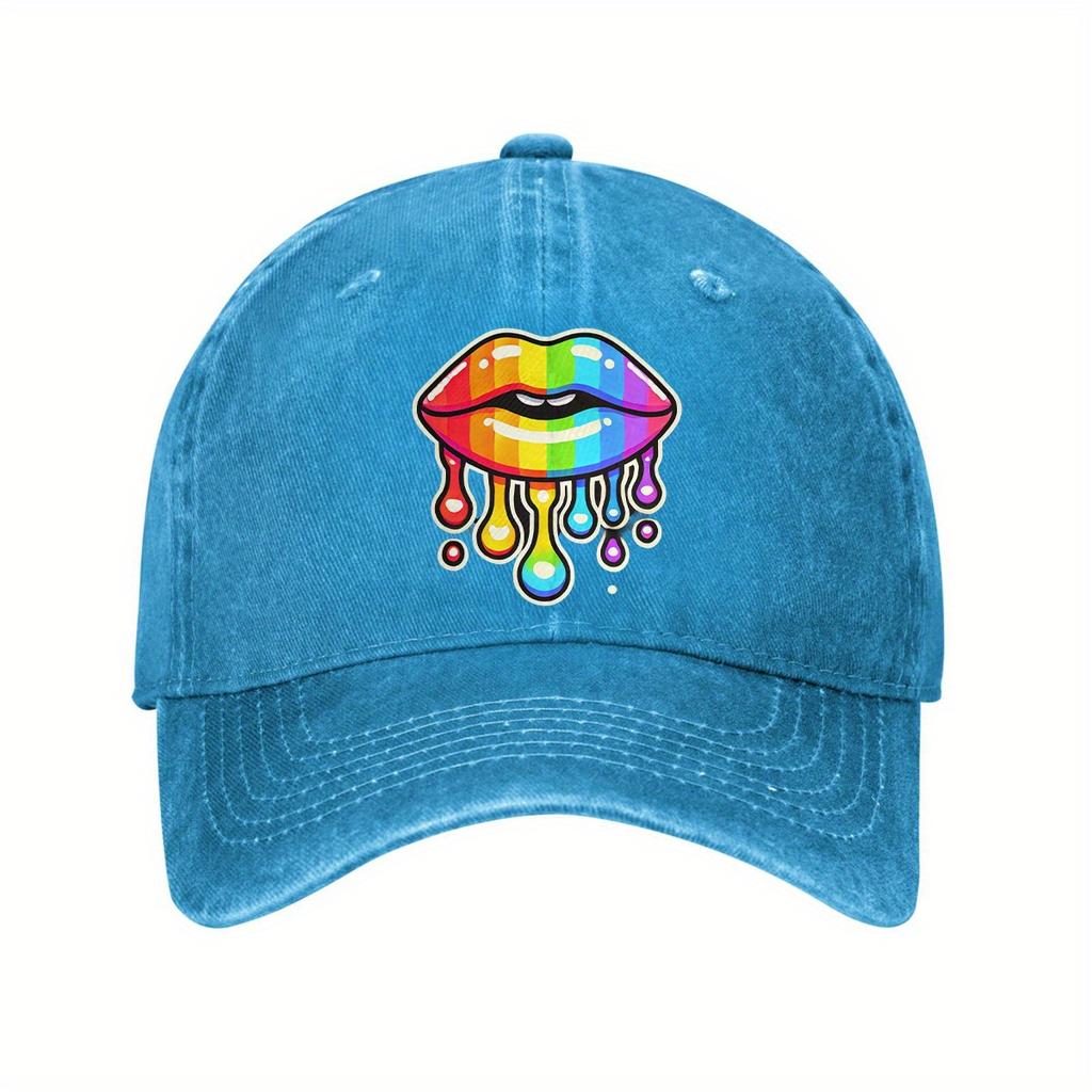 Regenbogen Tropfende Lippen Baseballkappe Lässig Verstellbar Baumwolle Papa Hut für Unisex Outdoor-Aktivitäten