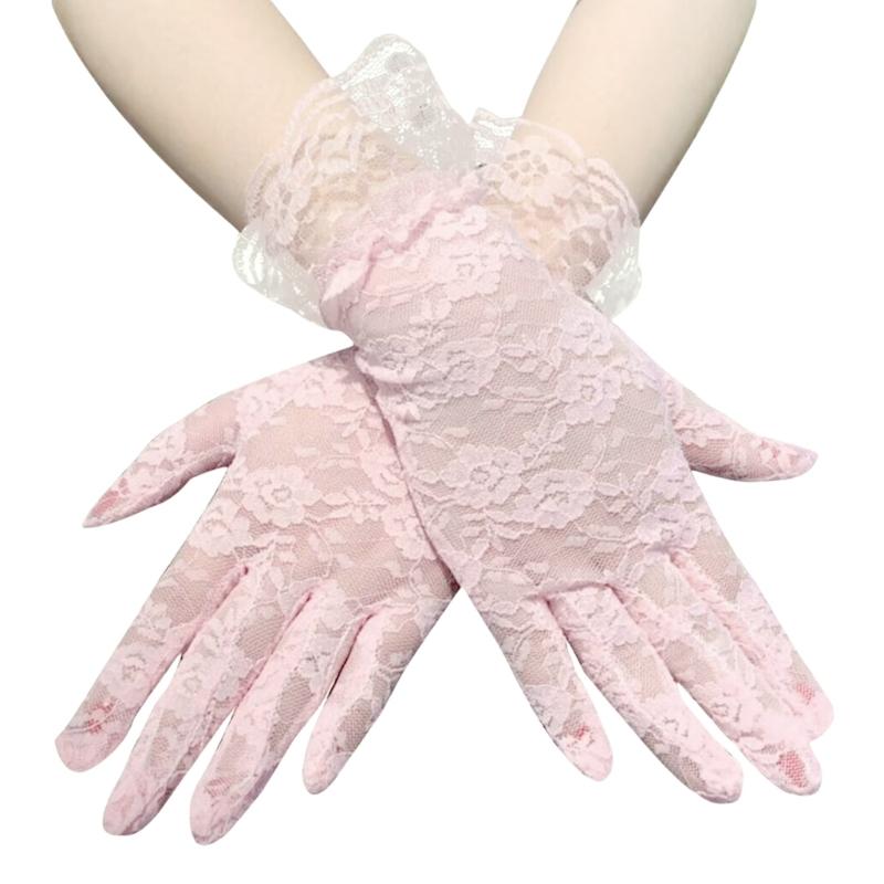 

2pcs Sheer Lace Arm Length Gloves Wedding Women Fancy Short Tulle Mittens