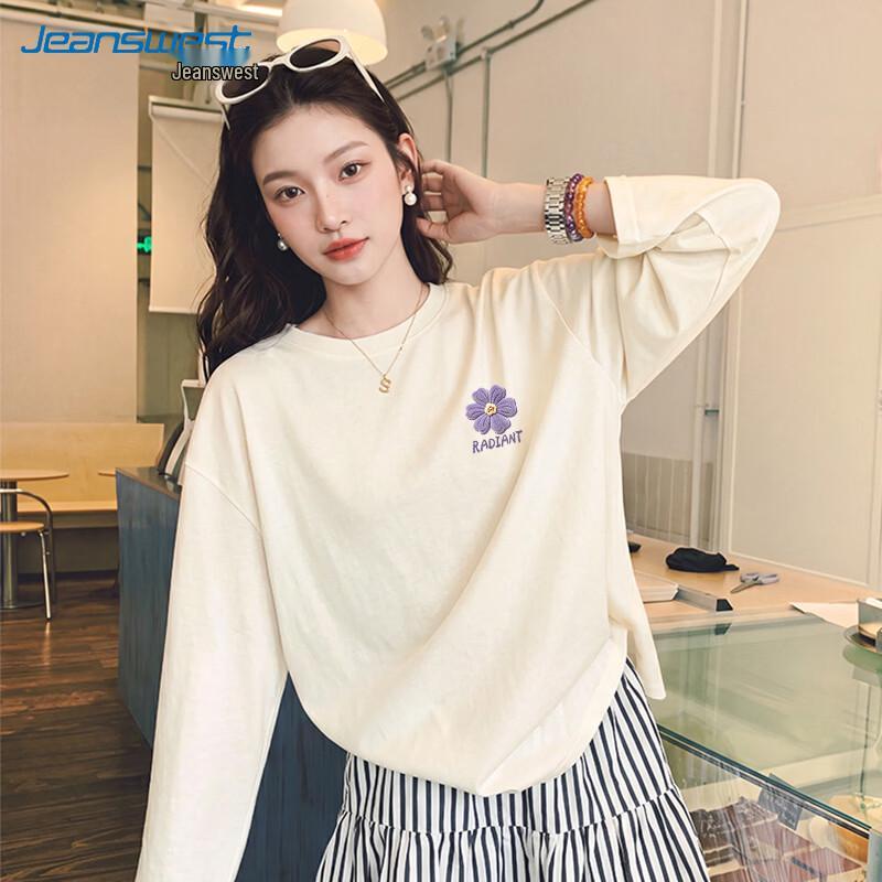 Jeanswest Women's 2026 Autumn Pure Cotton Loose Long-Sleeve T-Shirt