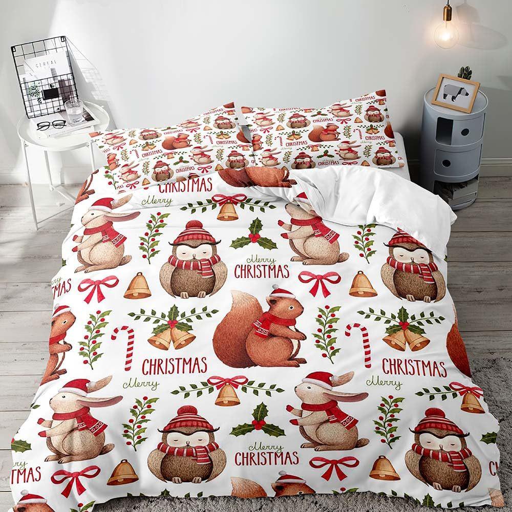 Christmas Squirrel Down Comforter Set Bedding Set 3-piece Duvet Cover Set 135*200cm