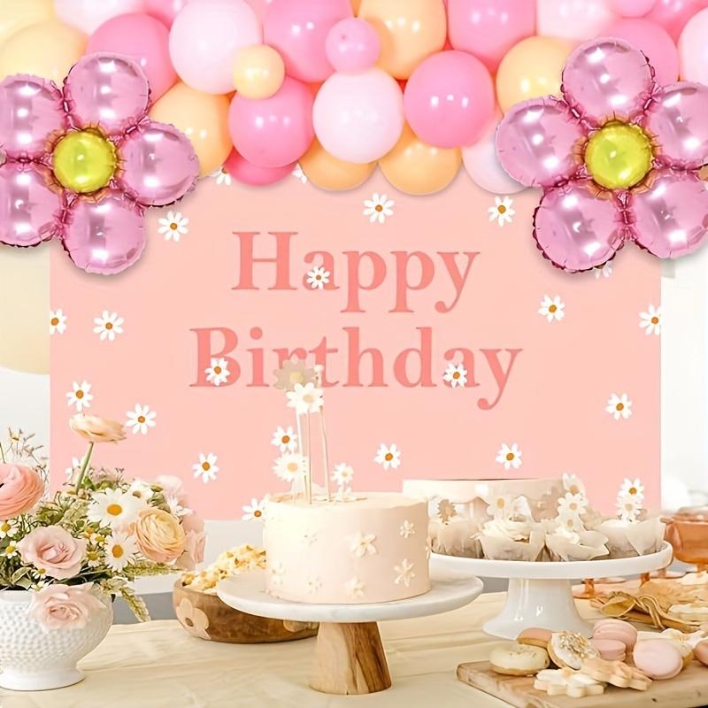 Happy Birthday Background Banner, On Supplies Daisies Flower Photography Background Photo Props Wall Decoration