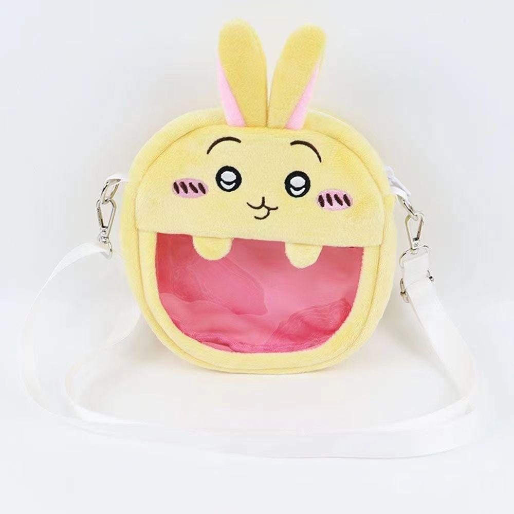 Sac bandoulière en peluche Hachiware Usagi avec expression brodée Sac de rangement portable Sac à bandoulière Dessin animé Cadeau d'anniversaire pour étudiants beige