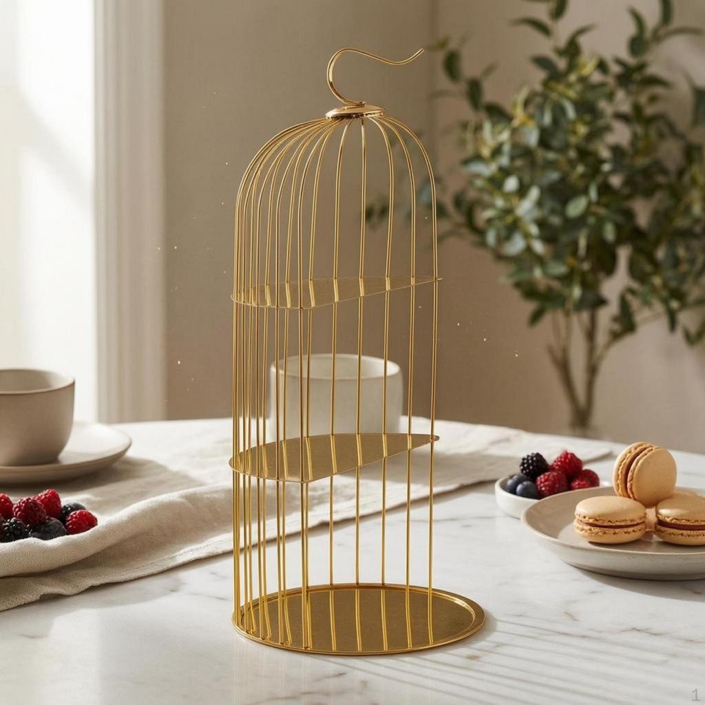 Birdcage Pastry Stand Stainless Steel Three-Tier Curved Top Hook