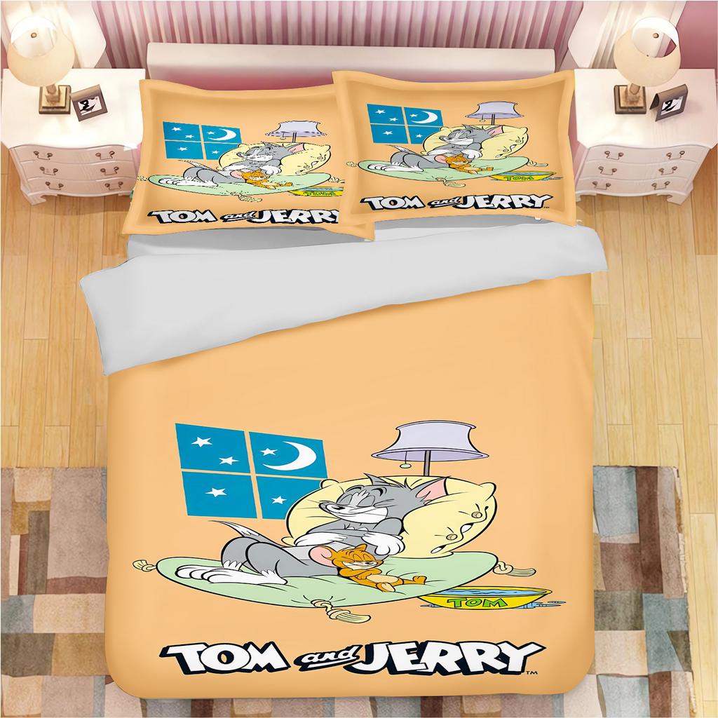 Tom och Jerry Påslakan Set Täcke Sängkläder 3d Barns Sängkläder Set 3-delat 1 Påslakan King Size