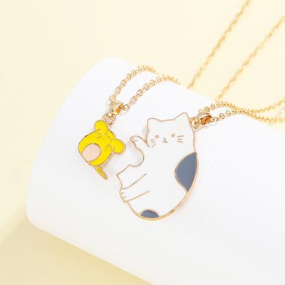 2 Stück/Set Süße Cartoon Katze und Maus Anhänger Halskette BFF Schmuck Für Beste Freunde Freundschaft